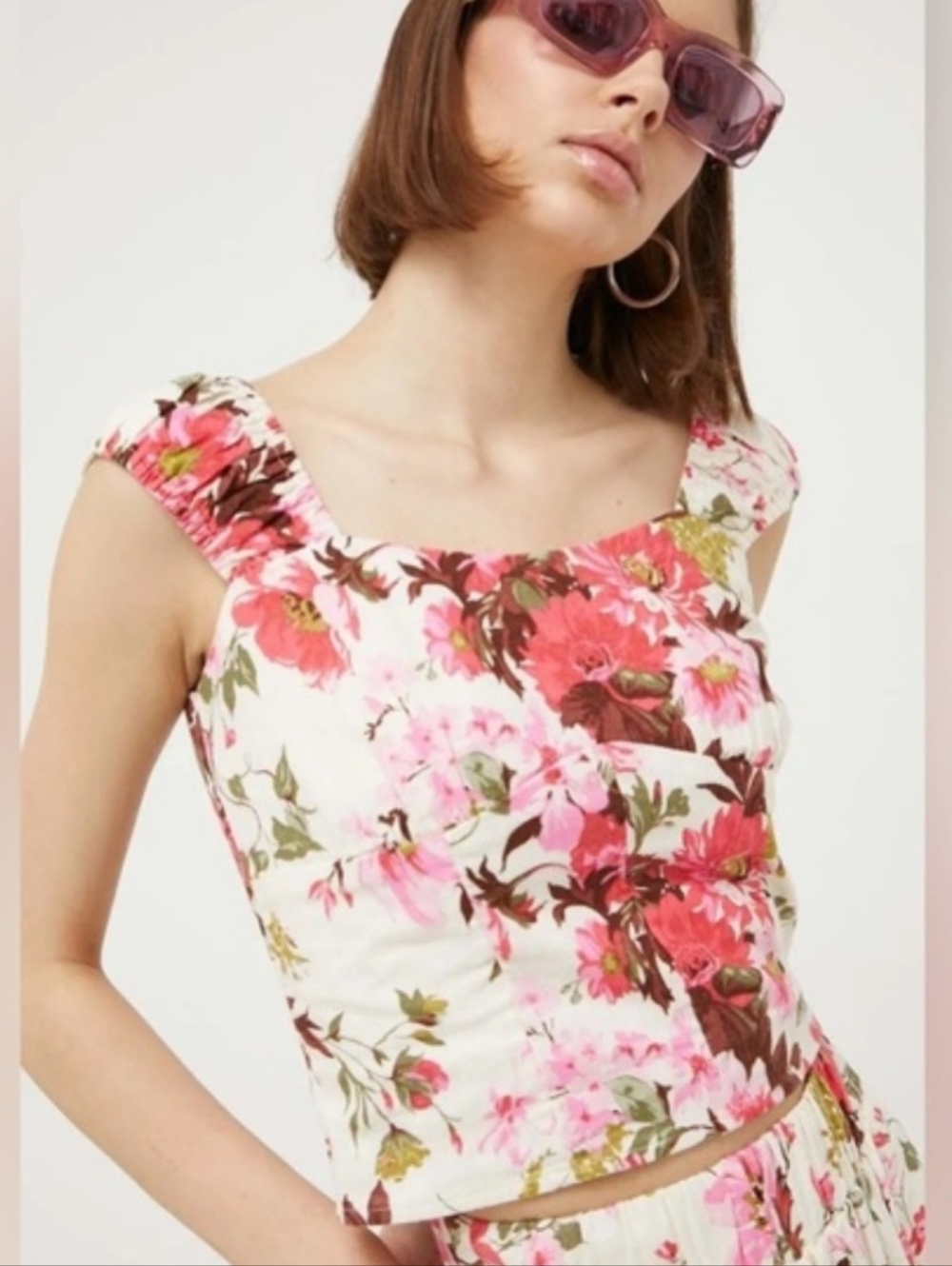 Abercrombie Tropical Floral Corset Top Linen Blend Romantic Boho Size S